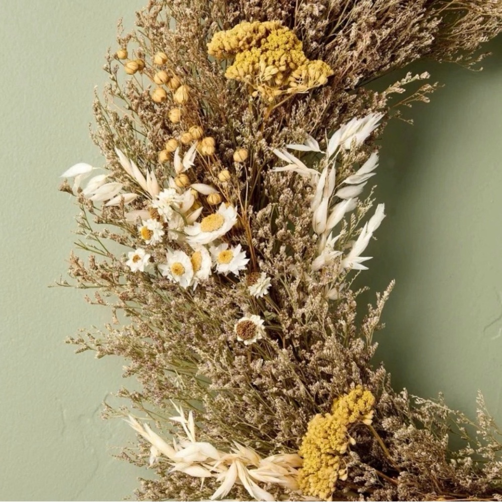Hearth & Hand Preserved 21” Wreath -Natural Dried Foliage, Yellow/Cream Flowers - Picture 2 of 12